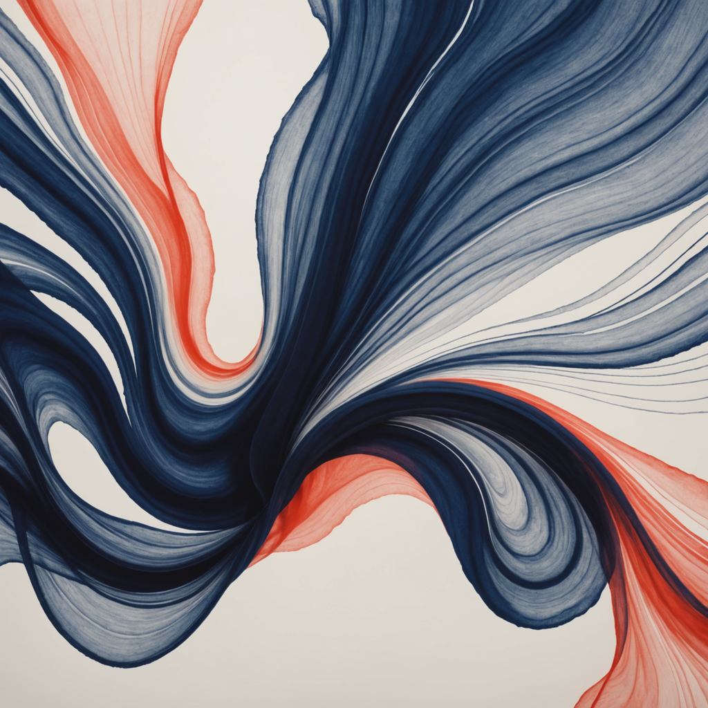 Illustration abstraite de bandes d'encre aux textures différentes, indigo, gris ardoise et corail