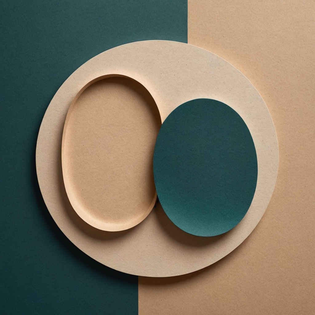 Illustration abstraite : deux formes arrondies en contact, zone de pression sombre entre elles, teintes bleu-vert et sable